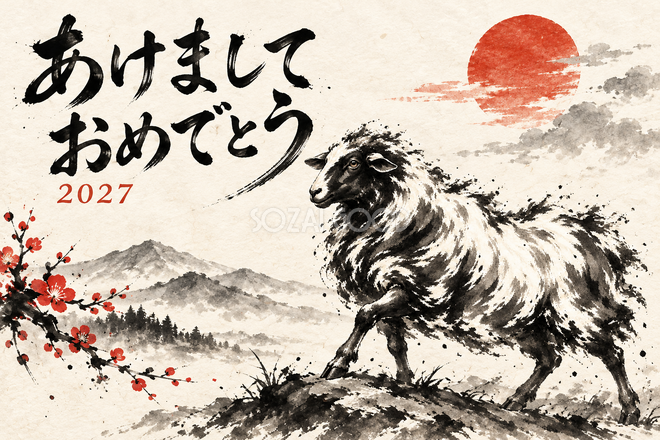 新年を迎える羊の年賀状
