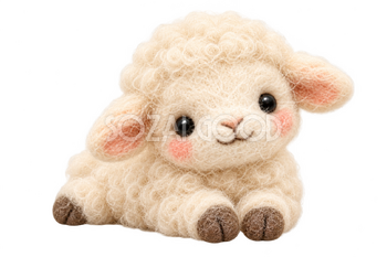 のんびり伏せる羊の羊毛フェルトイラスト｜かわいい無料素材 115134