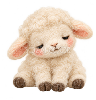 うとうとする羊の羊毛フェルトイラスト｜かわいい無料素材 115136