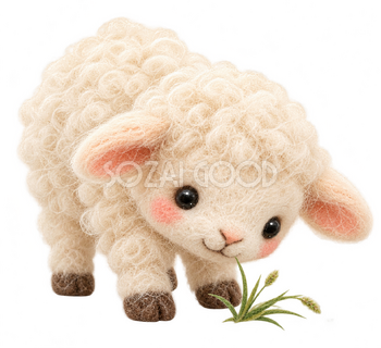 草を食べる羊の羊毛フェルトイラスト｜かわいい無料素材 115137