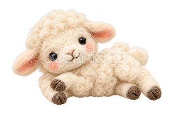 ころんと寝転ぶ羊の羊毛フェルトイラスト｜かわいい無料素材 115143