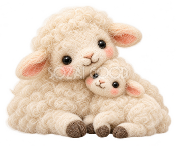 親子で寄り添う羊の羊毛フェルトイラスト｜かわいい無料素材 115145
