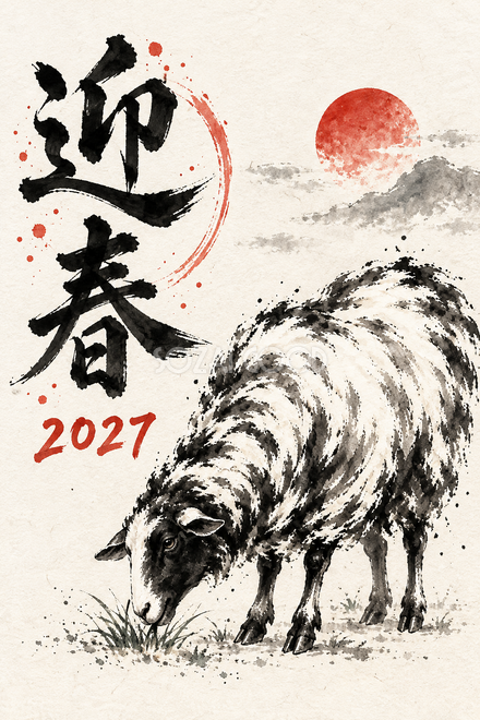 草を食べる羊の年賀状