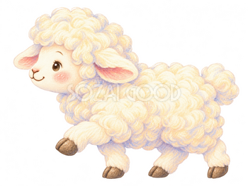 横向きに歩く羊のパステルイラスト｜かわいい無料素材 115157