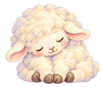 うとうとする羊のパステルイラスト｜かわいい無料素材 115177