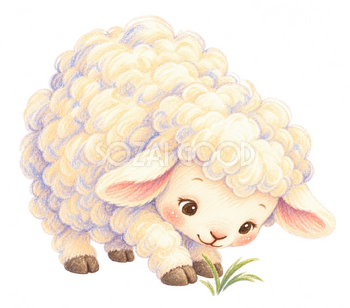 草を食べる羊のパステルイラスト｜かわいい無料素材 115179