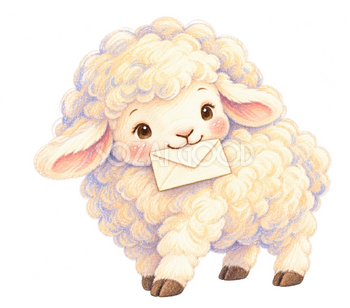 手紙を届ける羊のパステルイラスト｜かわいい無料素材 115181