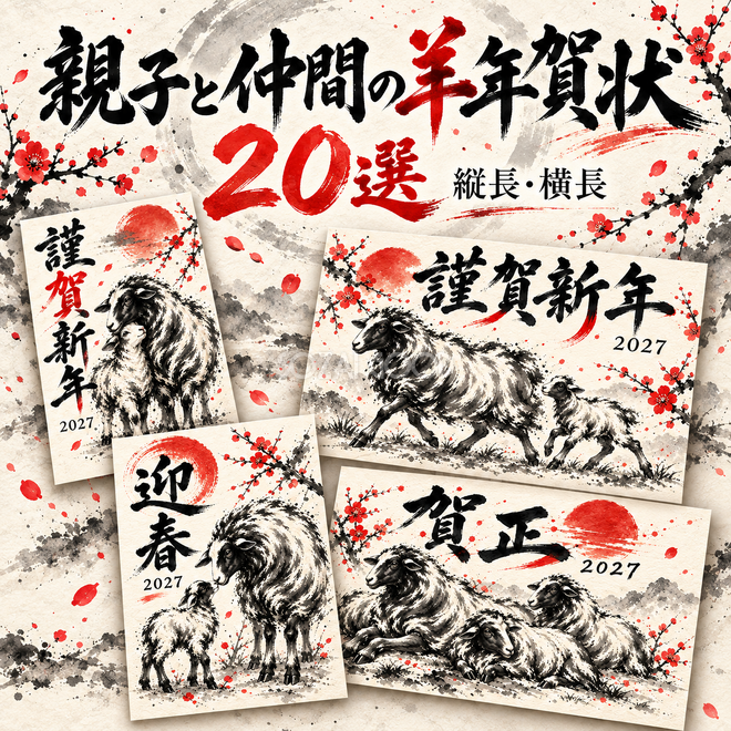 親子と仲間の羊年賀状20選