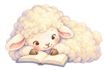 本を眺める羊のパステルイラスト｜かわいい無料素材 115183