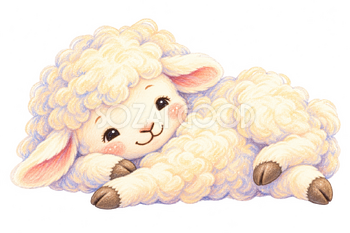 ころんと寝転ぶ羊のパステルイラスト｜かわいい無料素材 115185