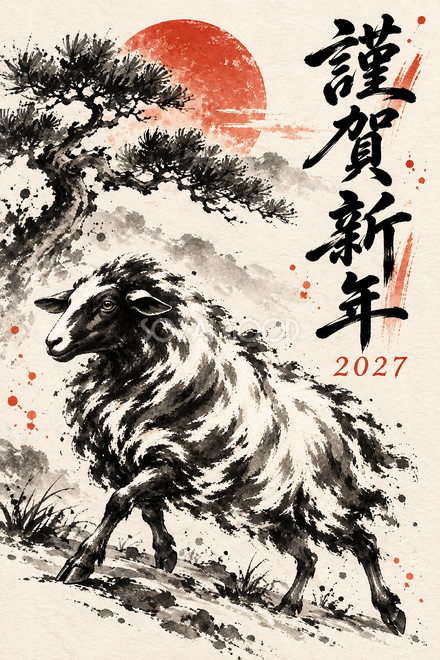 松と歩く羊の年賀状 松と歩く羊の年賀状