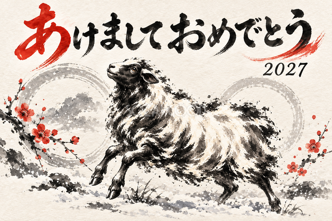 雪輪と子羊の年賀状