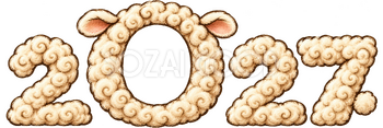 2027の0に写真を入れる墨と淡彩の写真フレーム｜かわいい無料イラスト素材 115243