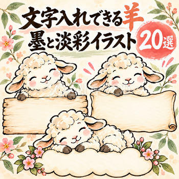 墨と淡彩のかわいい羊20選