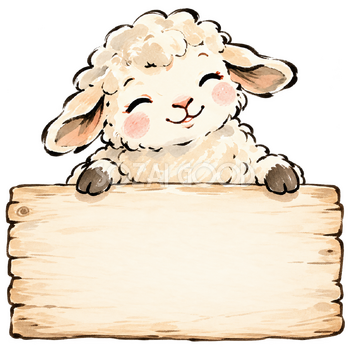 木の看板を両手で持つ羊・墨と淡彩｜文字入れできるかわいい無料イラスト素材 115252