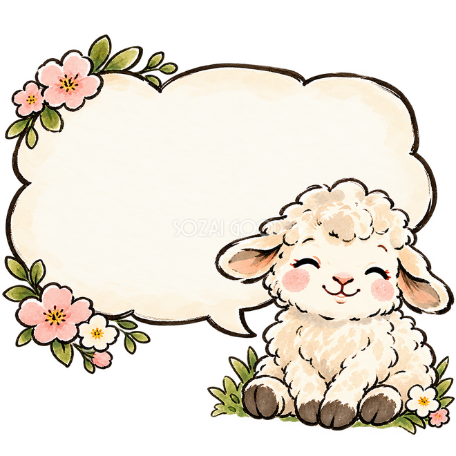 大きな吹き出しと羊(墨と淡彩) 大きな吹き出しと羊(墨と淡彩)