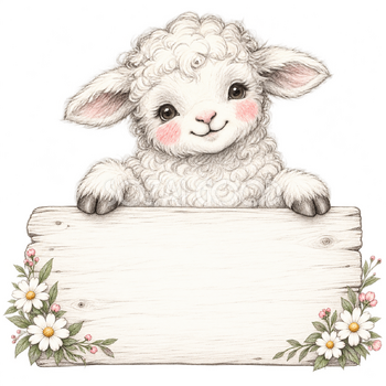 木の看板を両手で持つ羊・鉛筆画｜文字入れできるかわいい無料イラスト素材 115315