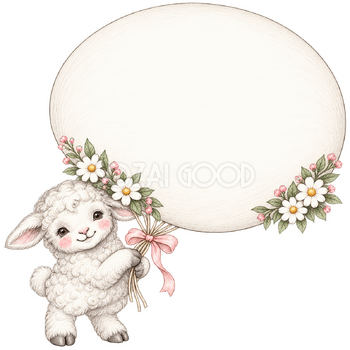 風船のカードを持つ羊・鉛筆画｜文字入れできるかわいい無料イラスト素材 115326