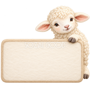 白いカードの右から顔を出す羊・羊毛フェルト｜文字入れできるかわいい無料イラスト素材 115358