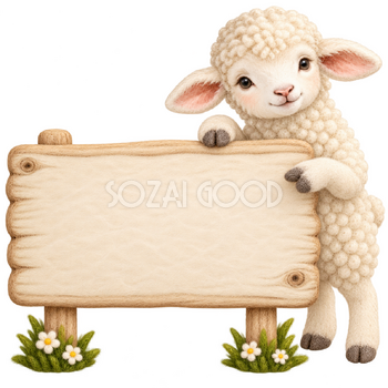 立て札を案内する羊・羊毛フェルト｜文字入れできるかわいい無料イラスト素材 115371