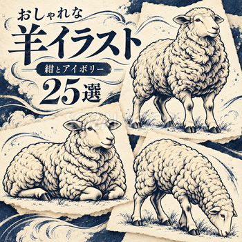 紺とアイボリーの羊25選