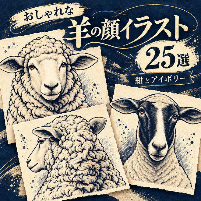 紺とアイボリーの羊の顔25選