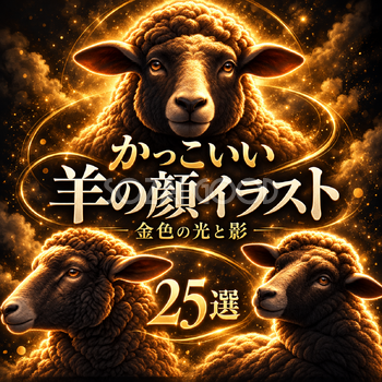 金色の逆光と顔の陰影の羊25選