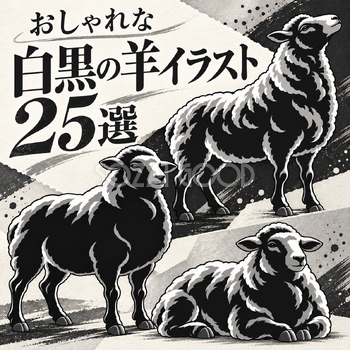 白黒の平面的な羊25選