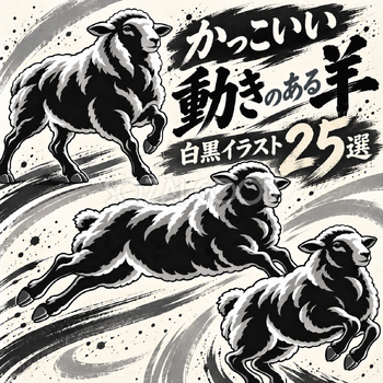 白黒の平面的な動きのある羊25選