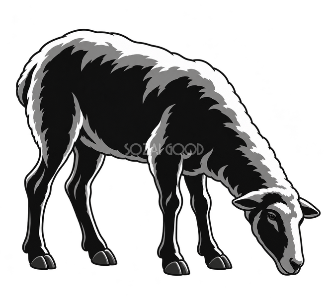 左へ首を深く下げる羊 左へ首を深く下げる羊