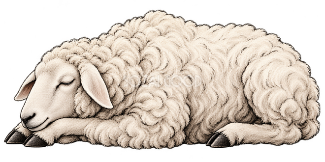 前脚にあごをのせて眠る羊 前脚にあごをのせて眠る羊