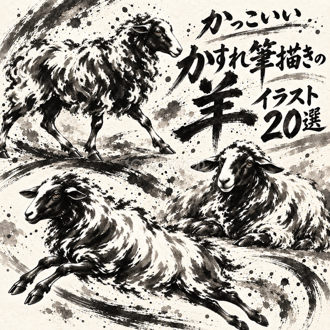 かすれ筆描きの羊20選 かすれ筆描きの羊20選