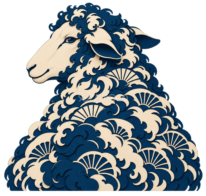 羊の肩越しに振り向く顔
