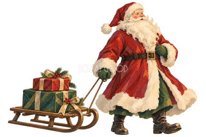 そりで贈り物を運ぶサンタ・ガッシュ そりで贈り物を運ぶサンタ・ガッシュ