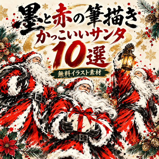 墨と赤の筆描きのサンタ10選 墨と赤の筆描きのサンタ10選