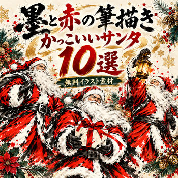 墨と赤の筆描きのサンタ10選