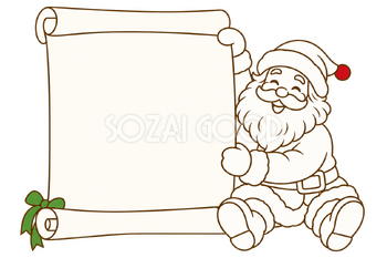 巻き紙を広げるサンタ・線画｜文字入れできる無料イラスト素材 116205