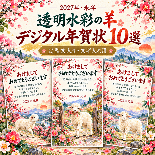 透明水彩の羊デジタル年賀状10選 透明水彩の羊デジタル年賀状10選