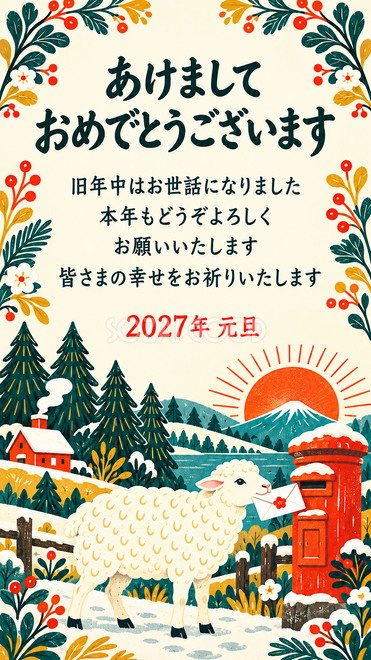北欧・手紙を届ける羊の年賀状 北欧・手紙を届ける羊の年賀状