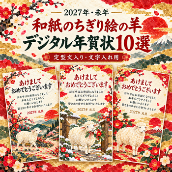 和紙のちぎり絵の羊デジタル年賀状10選