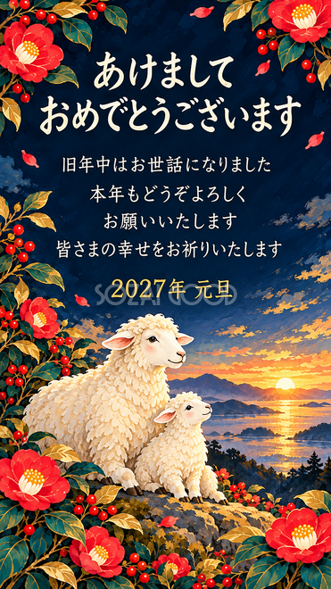ガッシュ・初日の出を迎える羊親子の年賀状