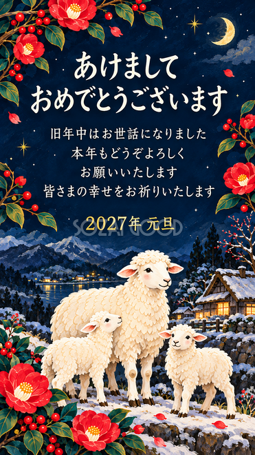 ガッシュ・新年を迎える羊家族の年賀状 ガッシュ・新年を迎える羊家族の年賀状
