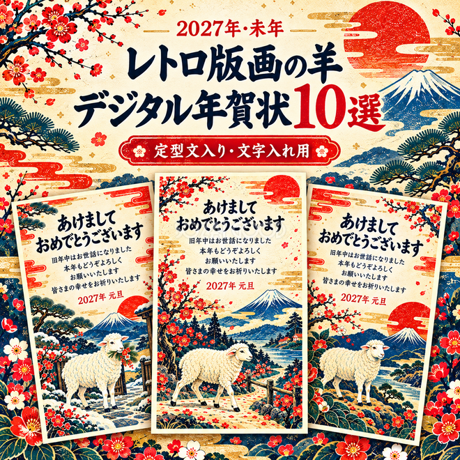 レトロ版画の羊デジタル年賀状10選