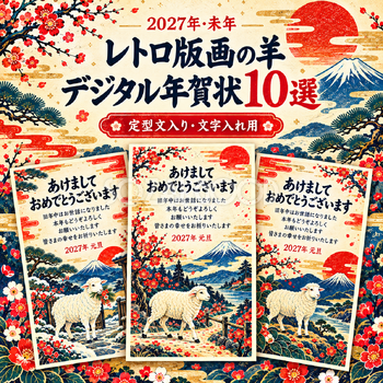 レトロ版画の羊デジタル年賀状10選