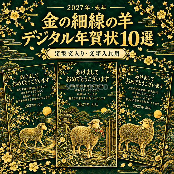 金の細線の羊デジタル年賀状10選