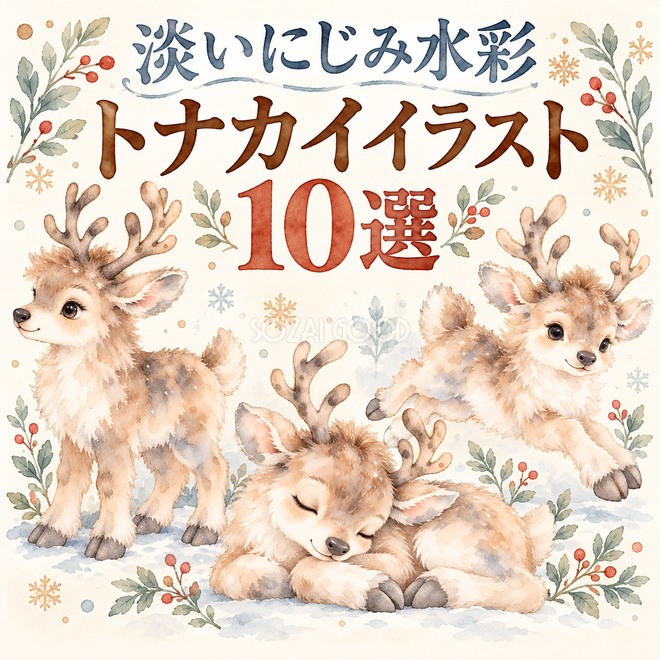 淡いにじみ水彩のトナカイ10選