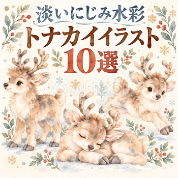 淡いにじみ水彩のトナカイ10選