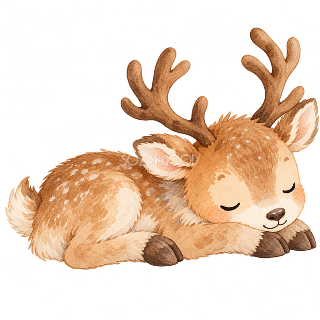 丸まって眠るトナカイ・まんまる絵本水彩 丸まって眠るトナカイ・まんまる絵本水彩
