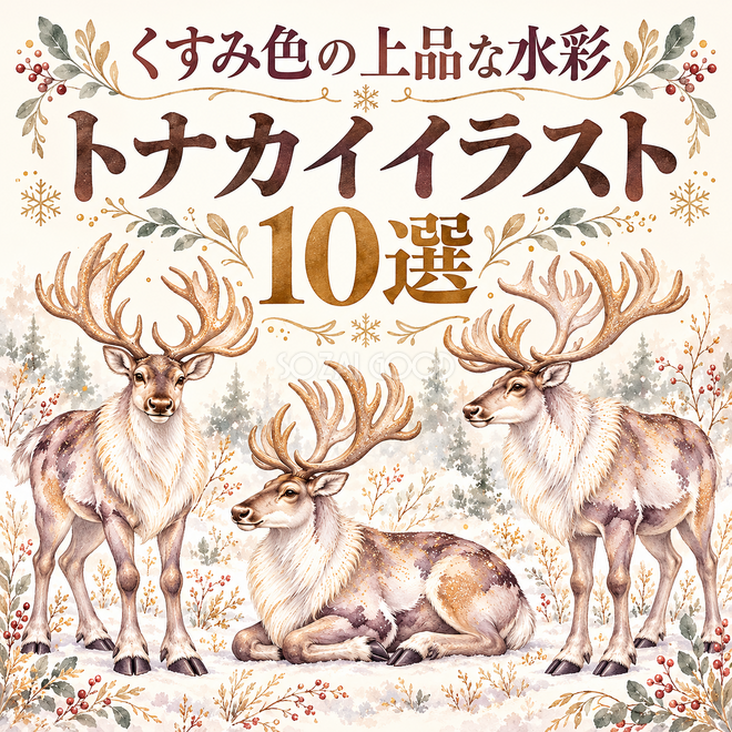 くすみ色の上品な水彩のトナカイ10選 くすみ色の上品な水彩のトナカイ10選
