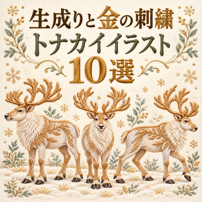生成りと金の刺繍のトナカイ10選 生成りと金の刺繍のトナカイ10選